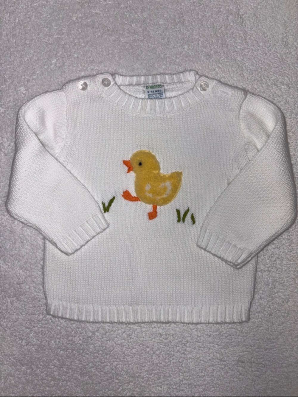Gymboree animal crackers White Knit Sweater with Yellow Duck Applique 6/12m